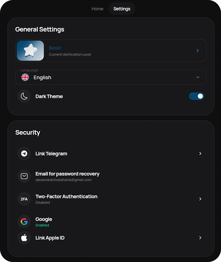OwnCrypto home dashboard