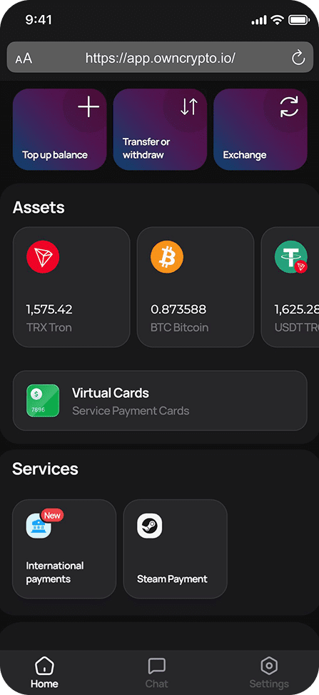OwnCrypto home dashboard